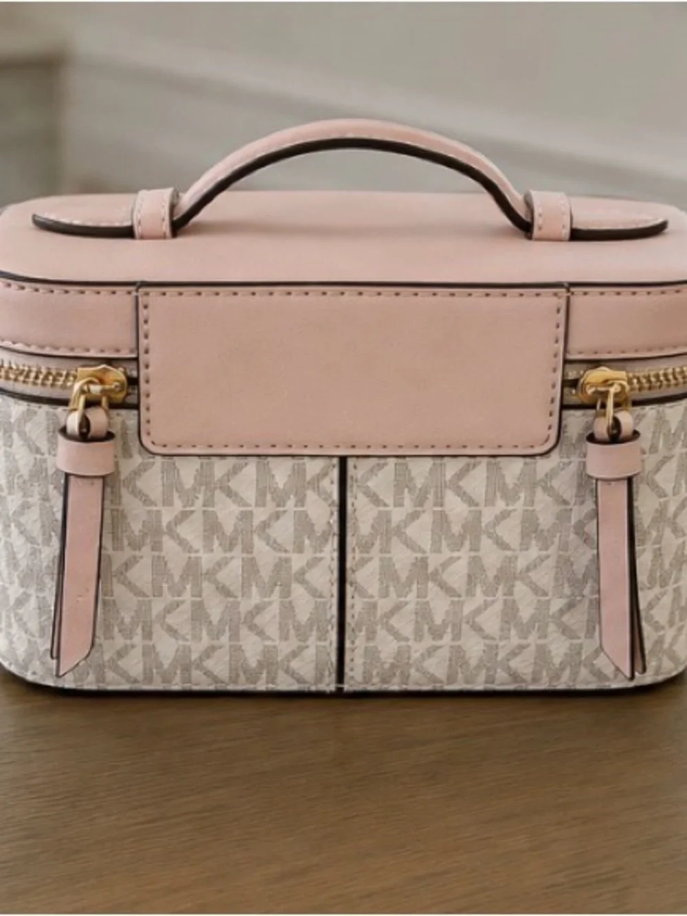 Michael Kors Blush and Cream Striped Cosmetic Case